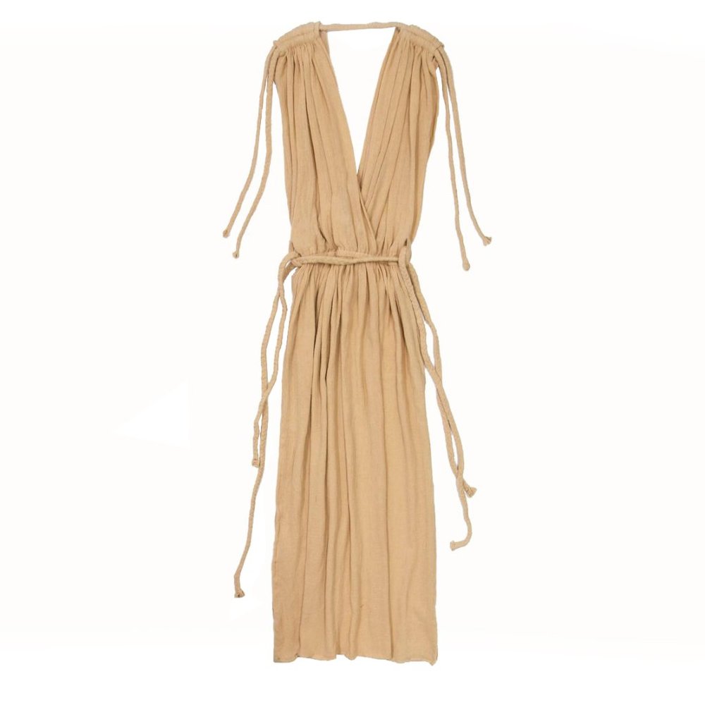 Spiritum Tulum beige pale rose handmade gauze cotton beach dress resort coverup
